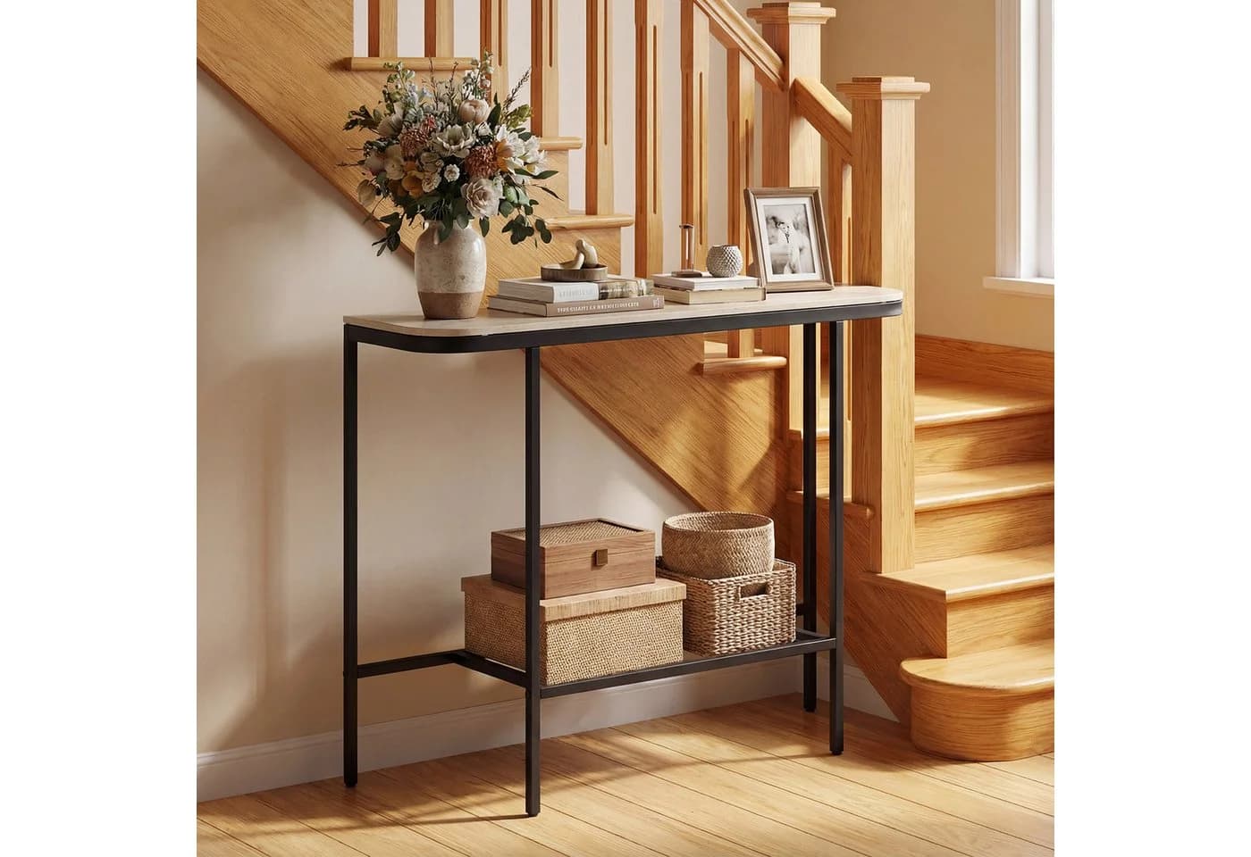COSTWAY Konsolentisch Sinterstein Gold Grau Modern