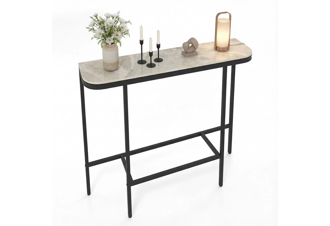 COSTWAY Konsolentisch Sinterstein Gold Grau Modern - Bild 2