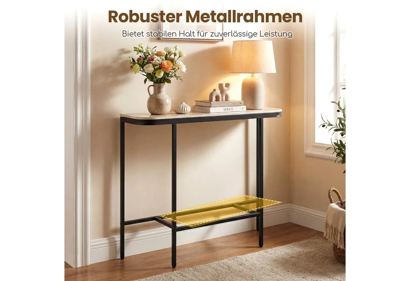 COSTWAY Konsolentisch Sinterstein Gold Grau Modern - Bild 3