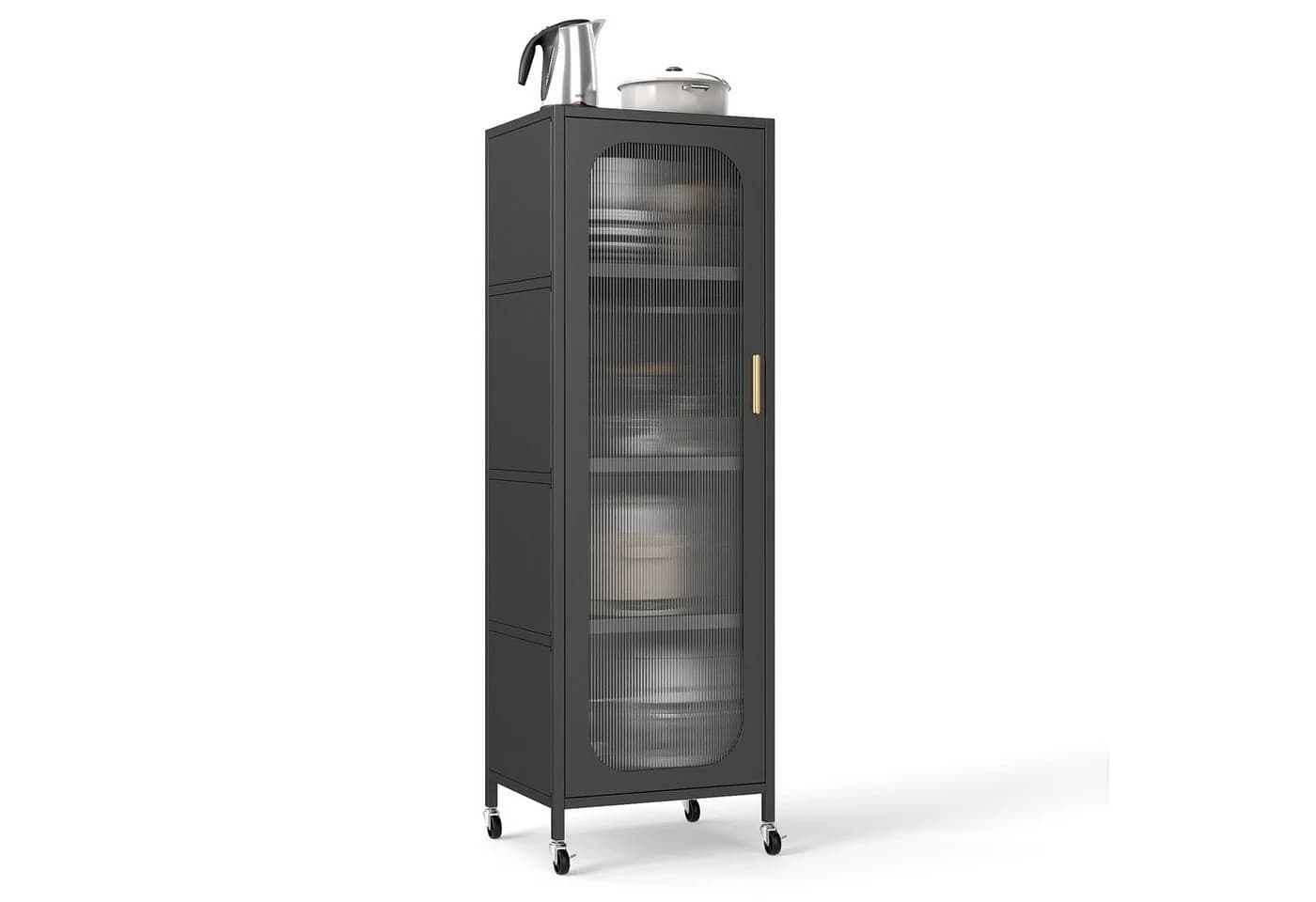 COSTWAY Vorratsschrank Küchenschrank Schwarz mit Rollen und verstellbaren Regalen - Bild 2