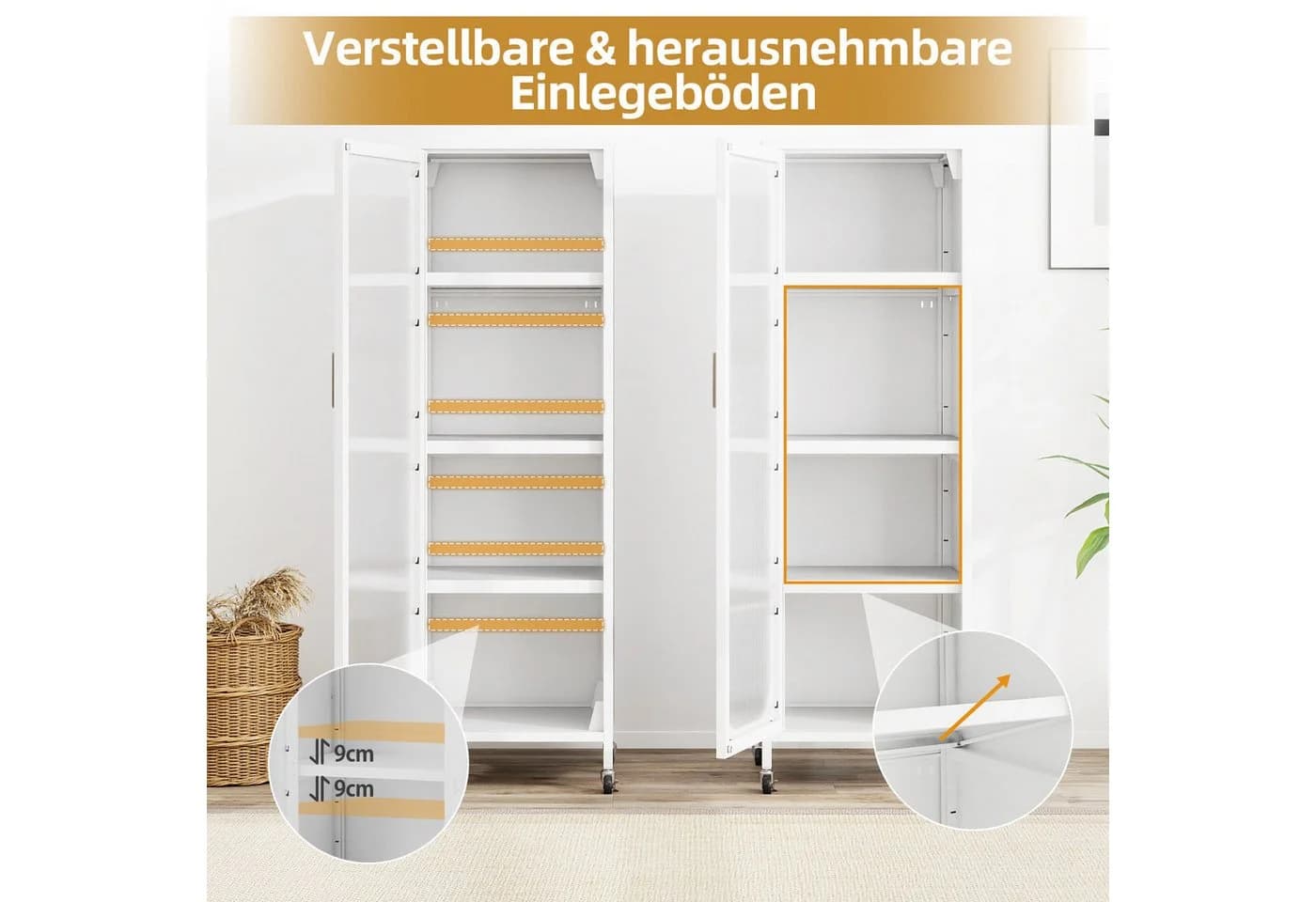 COSTWAY Vorratsschrank Küchenschrank Schwarz/Weiß mit Rollen und verstellbaren Regalen - Bild 4