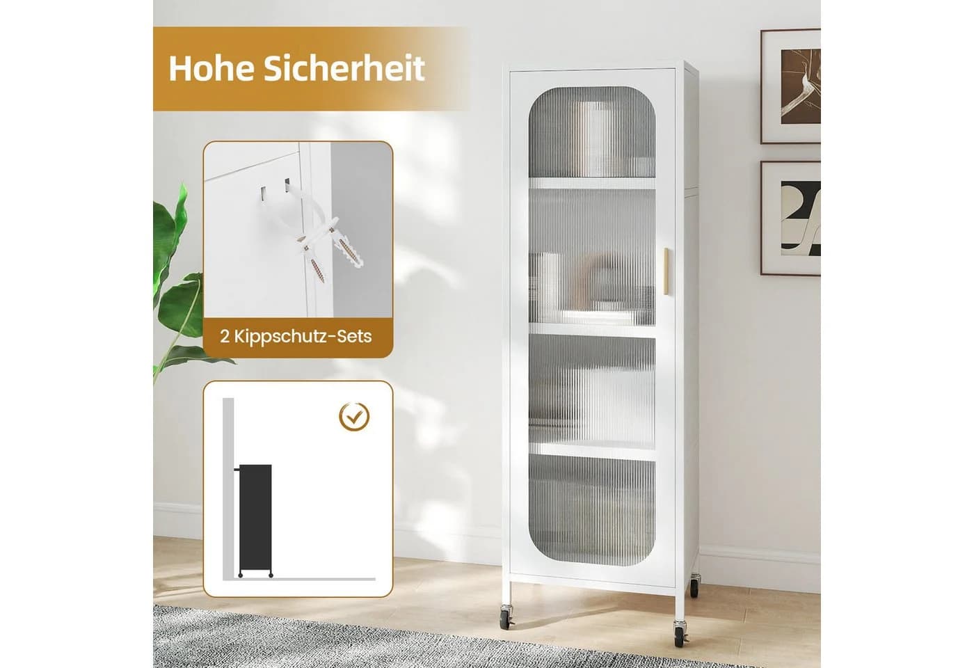 COSTWAY Vorratsschrank Küchenschrank Schwarz/Weiß mit Rollen und verstellbaren Regalen - Bild 5