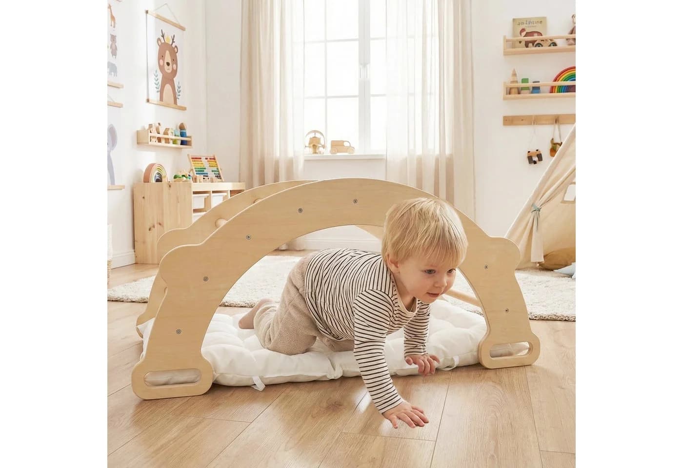 COSTWAY Kletterbogen 3-in-1 mit Kissen Natur