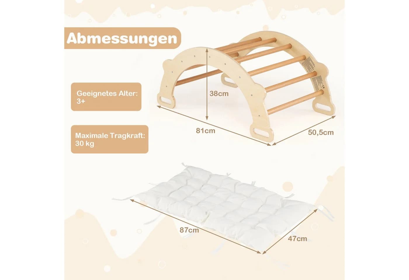 COSTWAY Kletterbogen 3-in-1 mit Kissen Natur - Bild 4