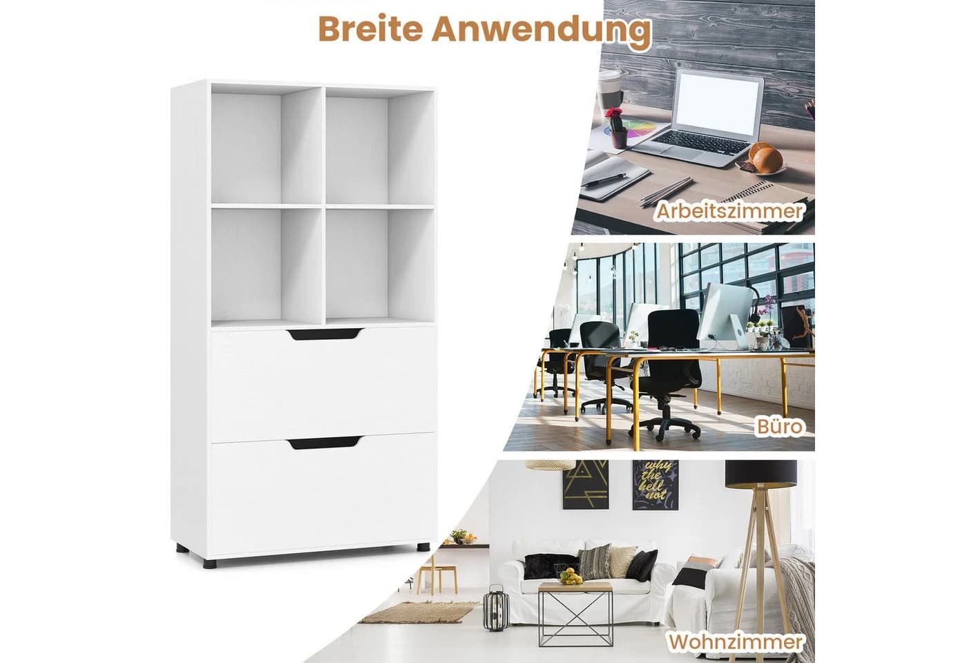 KOMFOTTEU Bücherregal Standregal Aufbewahrungsregal 4 Fächer 2 Schubladen - Bild 4