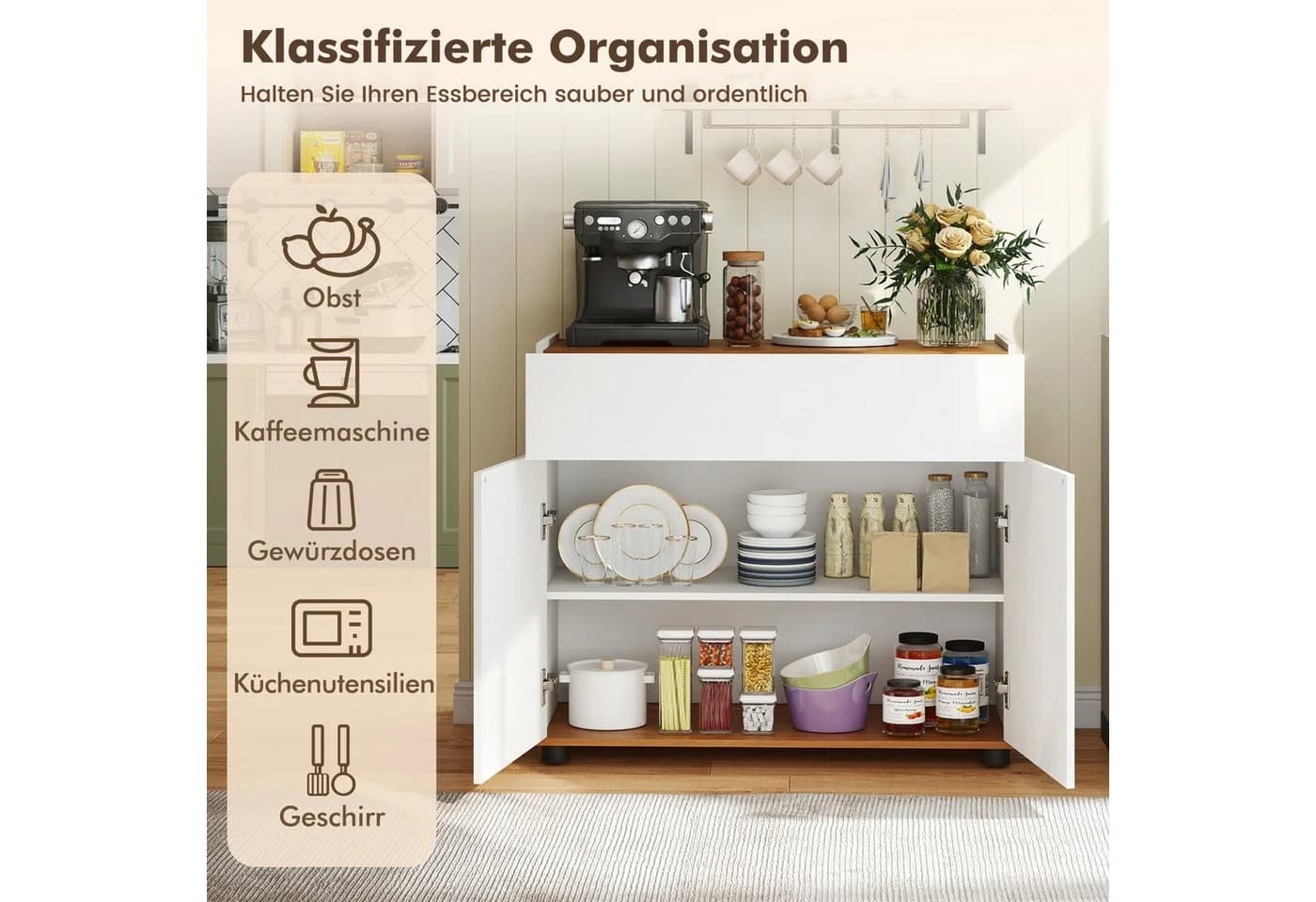 KOMFOTTEU Sideboard mit Arbeitsplatte Schwarz/Weiß
