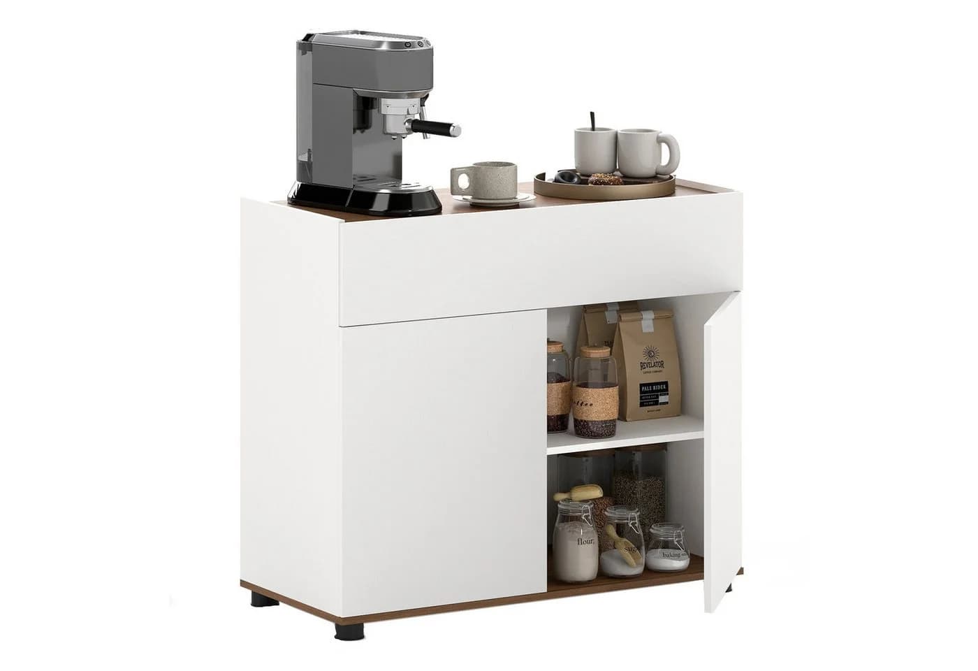 KOMFOTTEU Sideboard mit Arbeitsplatte Schwarz/Weiß - Bild 2