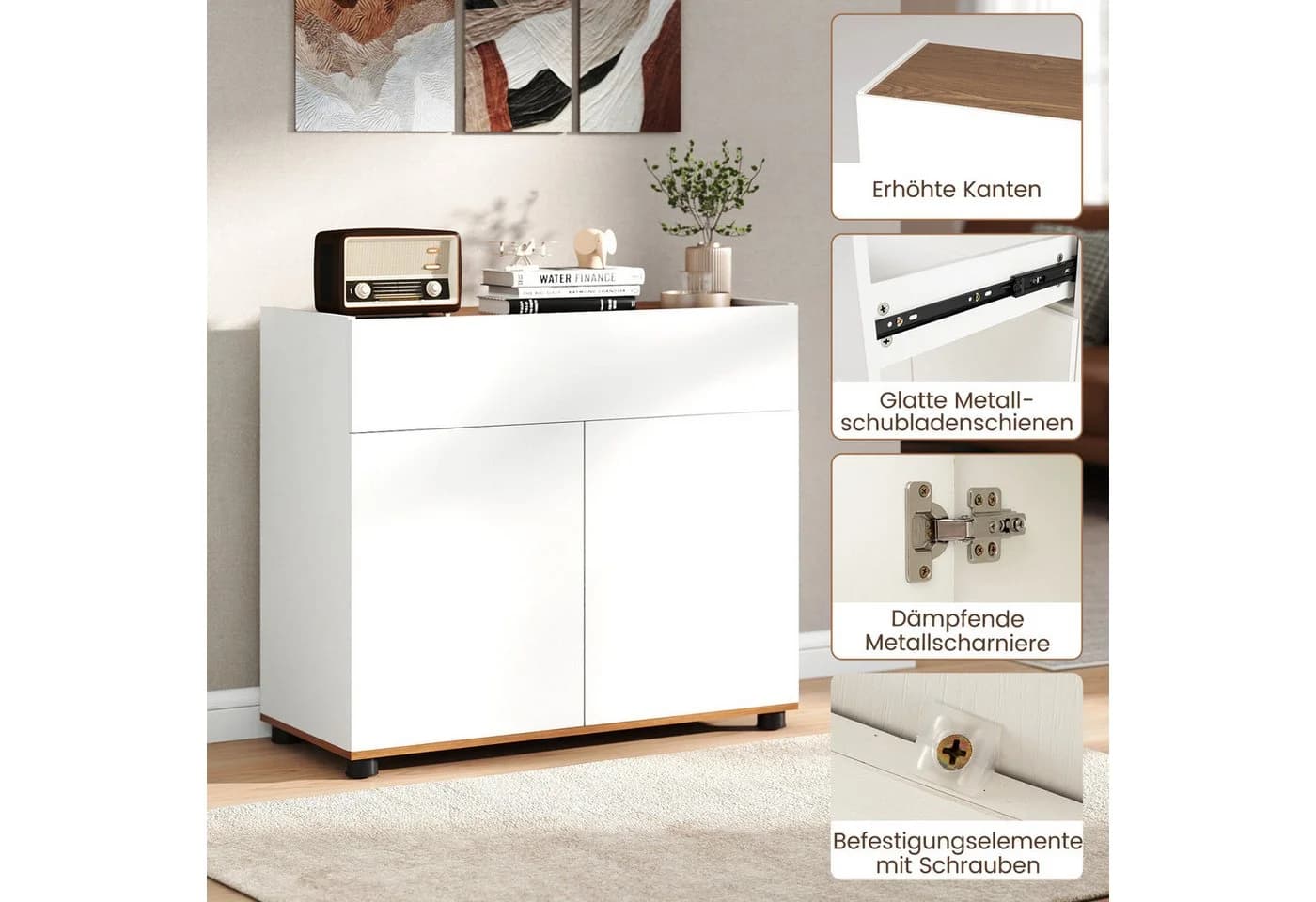 KOMFOTTEU Sideboard mit Arbeitsplatte Schwarz/Weiß - Bild 5