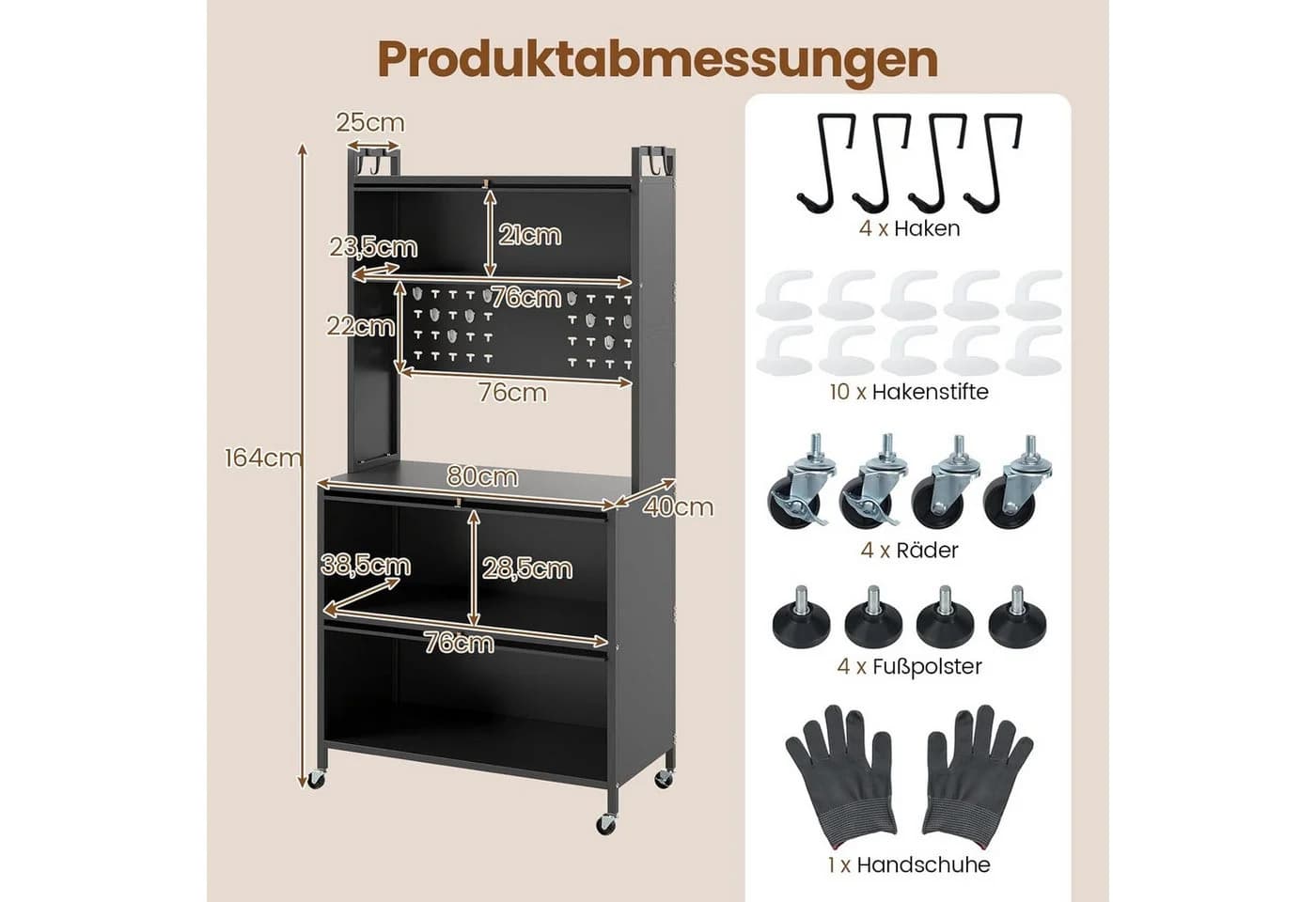 KOMFOTTEU Standregal Küchenschrank 5/6 Ebenen Arbeitsplatte Schränke - Bild 3