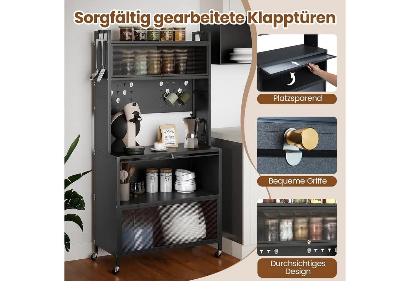 KOMFOTTEU Standregal Küchenschrank 5/6 Ebenen Arbeitsplatte Schränke - Bild 5