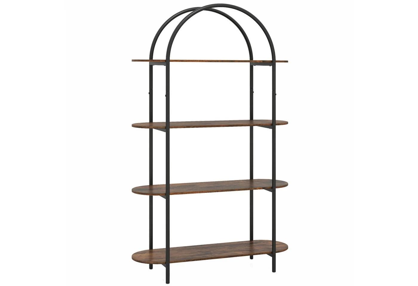 KOMFOTTEU Bücherregal 4-stöckig Bogen Design Rustikal Braun Schwarz - Bild 2