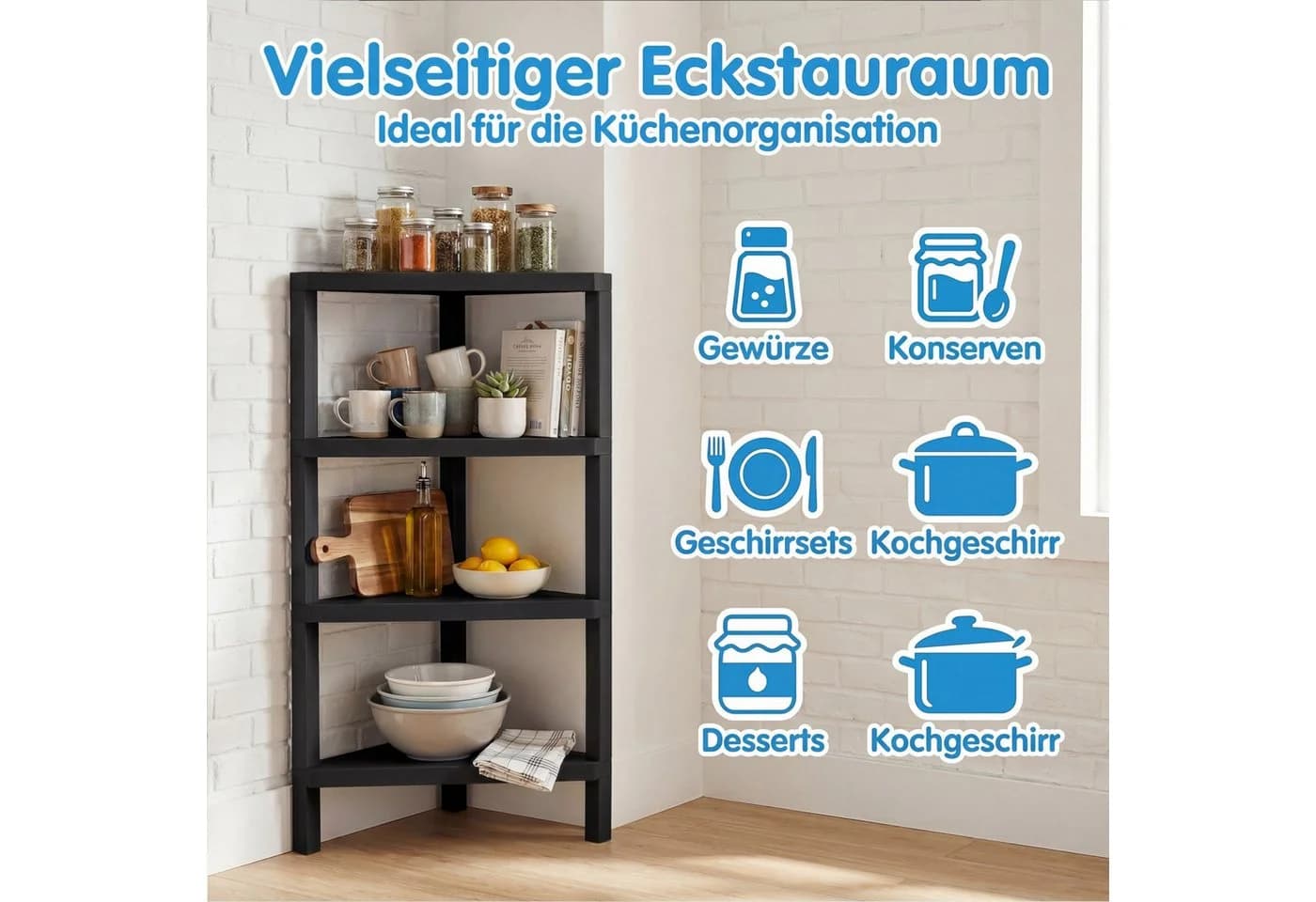 KOMFOTTEU Eckregal Schwarz Kunststoff 4 Ablagen - Bild 5