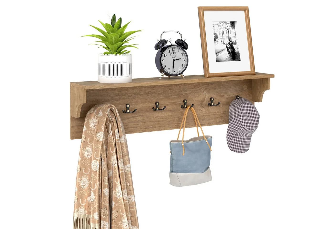 COSTWAY Wandgarderobe mit 6 Haken und Ablage Wandregal - Bild 2