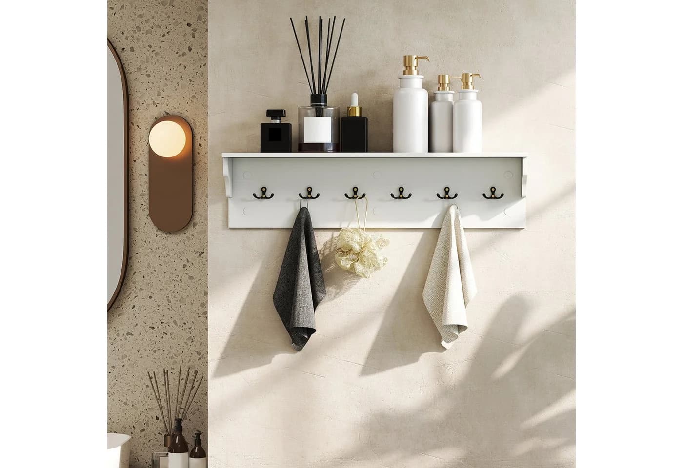 COSTWAY Wandgarderobe mit 6 Haken und Ablage Weiß