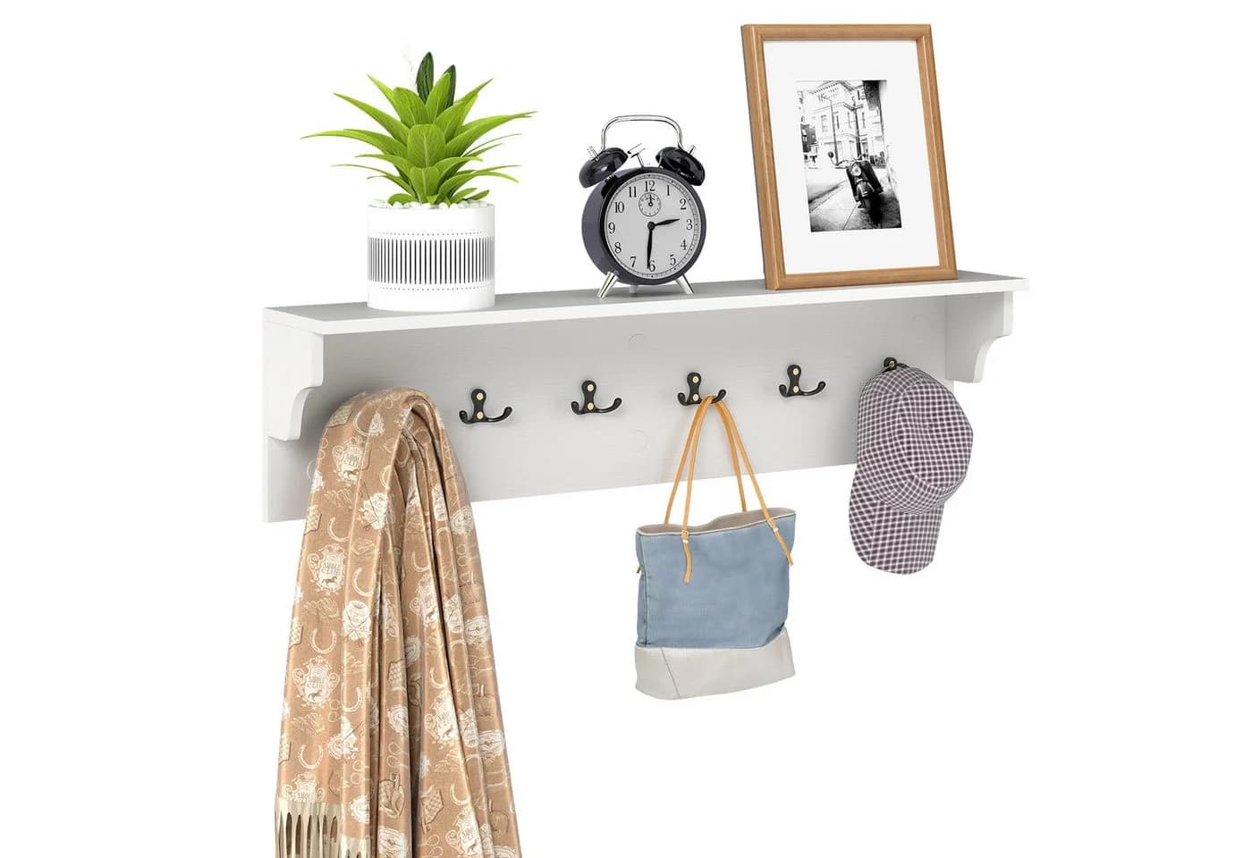 COSTWAY Wandgarderobe mit 6 Haken und Ablage Weiß - Bild 2