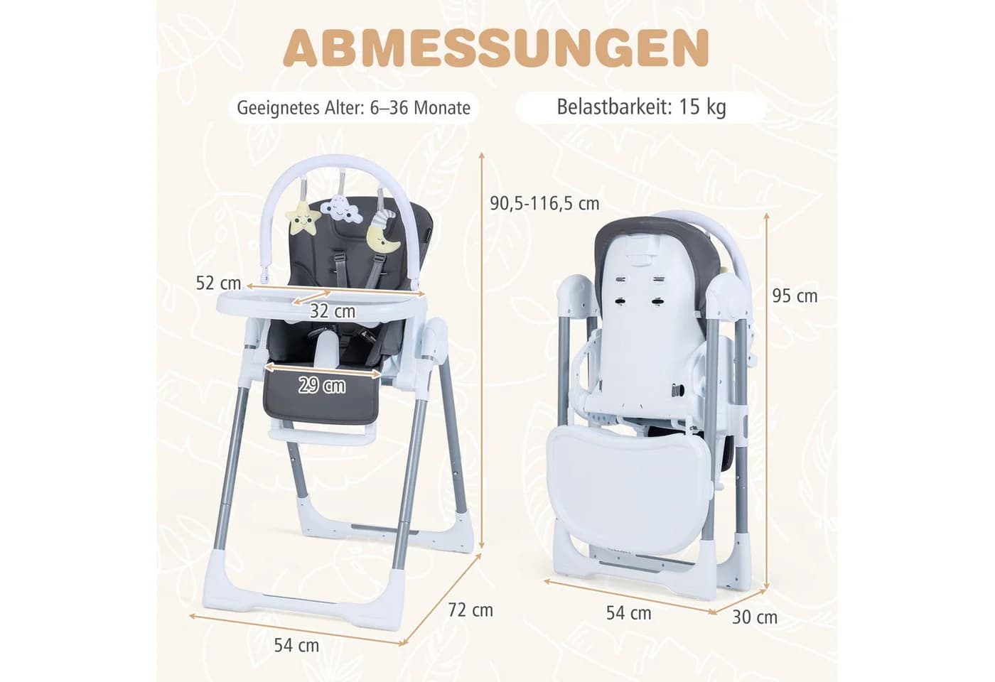COSTWAY Kinderhochstuhl Klappbar Grau - Bild 3