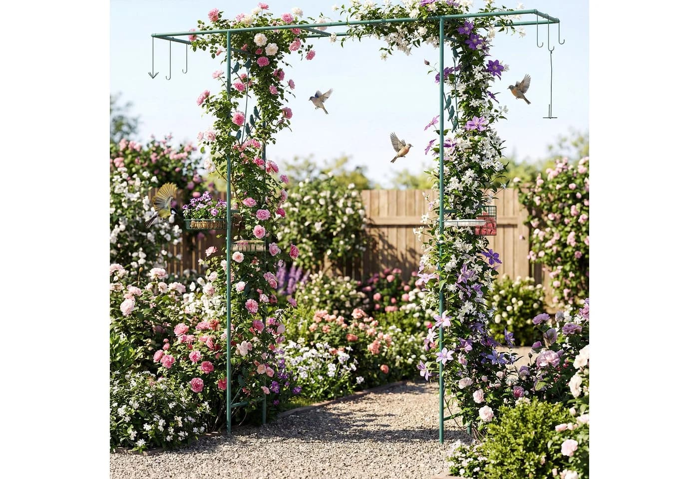 COSTWAY Gartenbogen mit Vogelfutterstation und Spalier Grün/Schwarz