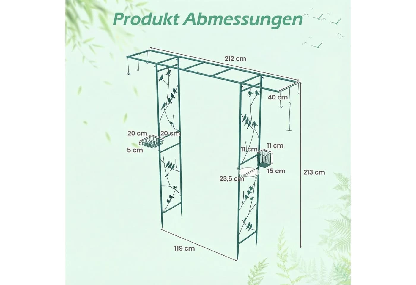COSTWAY Gartenbogen mit Vogelfutterstation und Spalier Grün/Schwarz - Bild 5