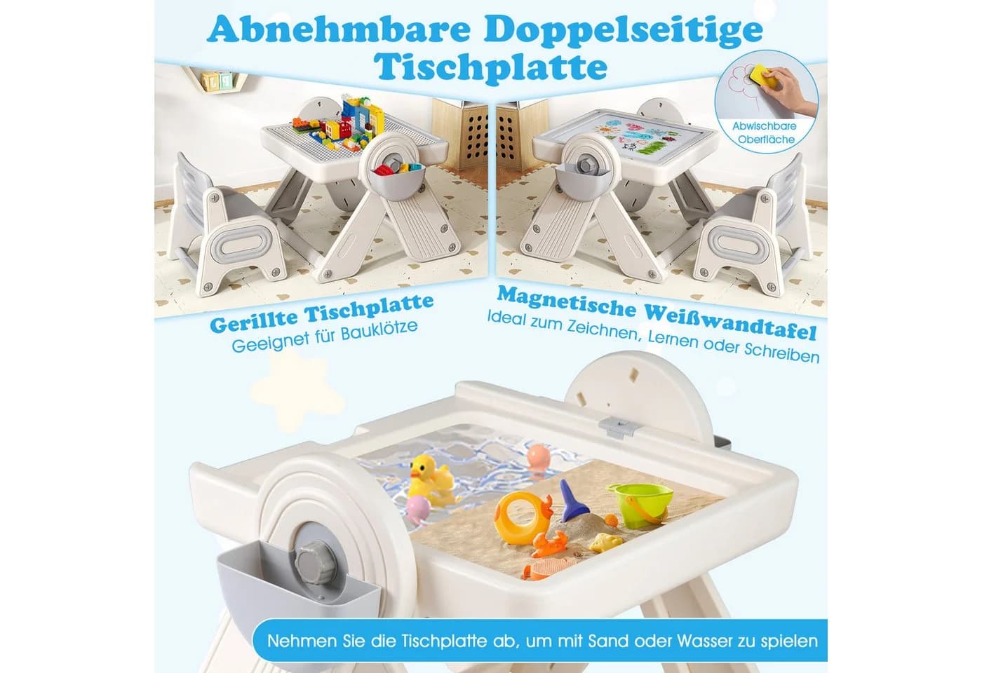 COSTWAY Kindersitzgruppe 6-in-1 Kindertisch Set mit Stuhl, klappbar