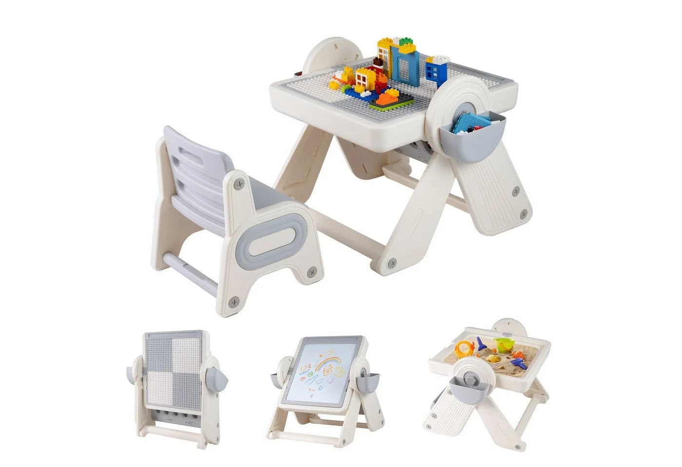 COSTWAY Kindersitzgruppe 6-in-1 Kindertisch Set mit Stuhl, klappbar - Bild 2