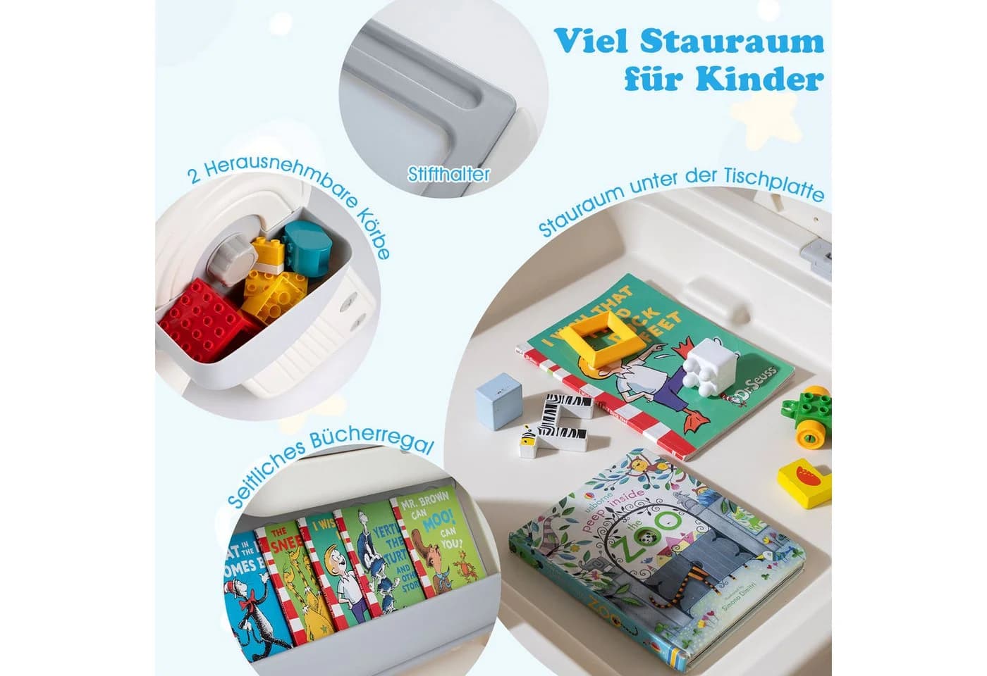 COSTWAY Kindersitzgruppe 6-in-1 Kindertisch Set mit Stuhl, klappbar - Bild 5