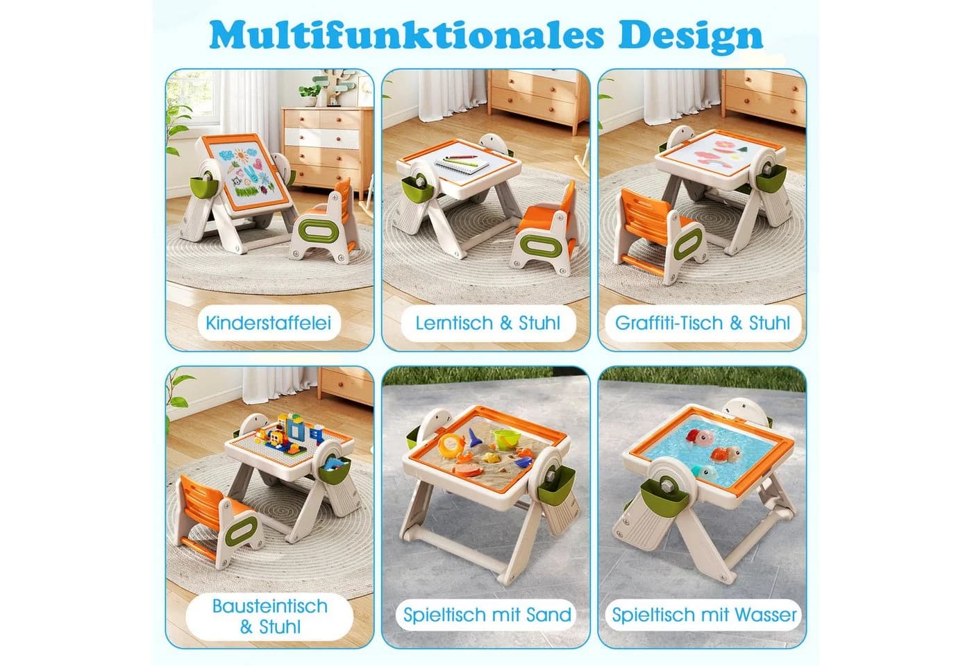 COSTWAY 6-in-1 Kindertisch Set mit Stuhl, klappbar - Bild 3