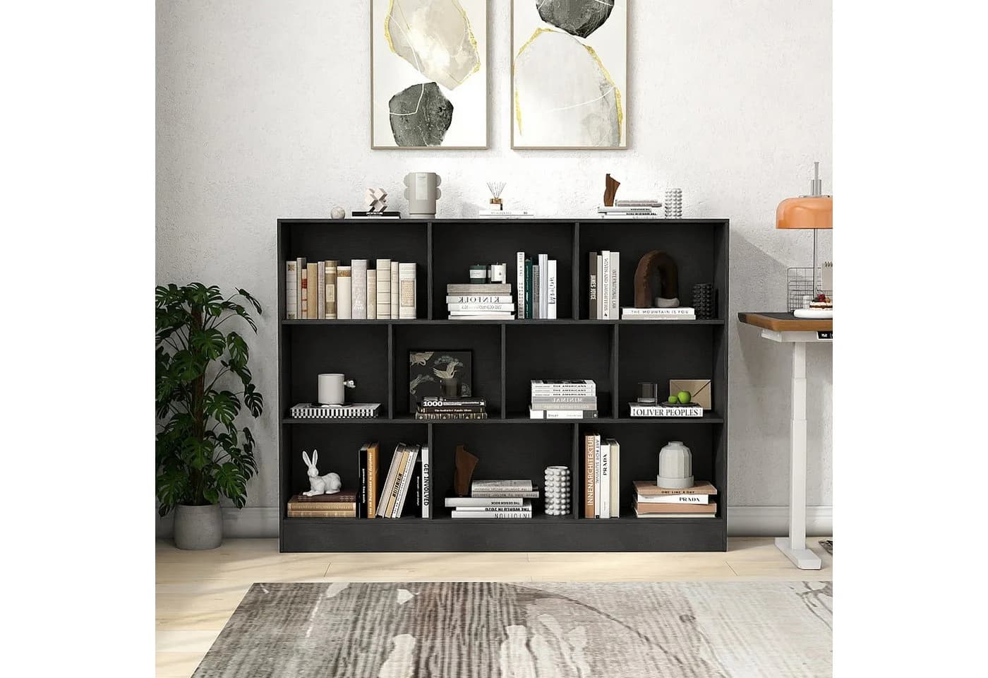 COSTWAY Bücherregal 3 Ebenen 10 Fächer Schwarz