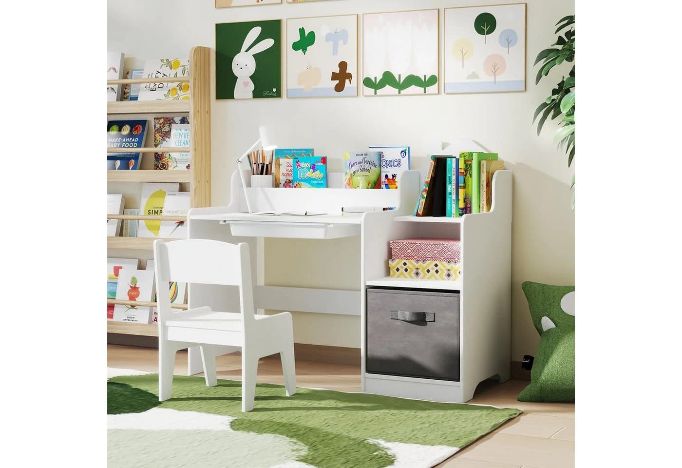 COSTWAY Kinderschreibtisch mit Stuhl, Schülertisch mit Stauraum, Schublade - Bild 2