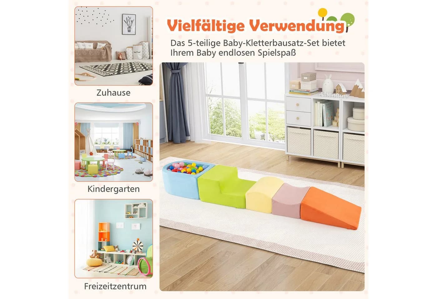 COSTWAY Spielbausteine 5-tlg. Bunt Schaumstoffbausteine für Kinder, Baby - Bild 4