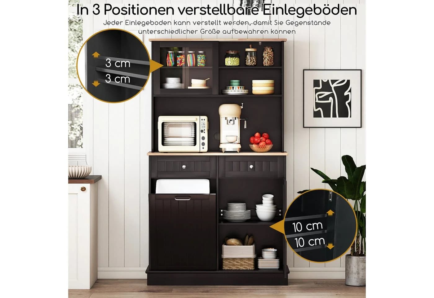 COSTWAY Küchenbuffet 38L Mülleimer Arbeitsplatte Hochschrank Weiß