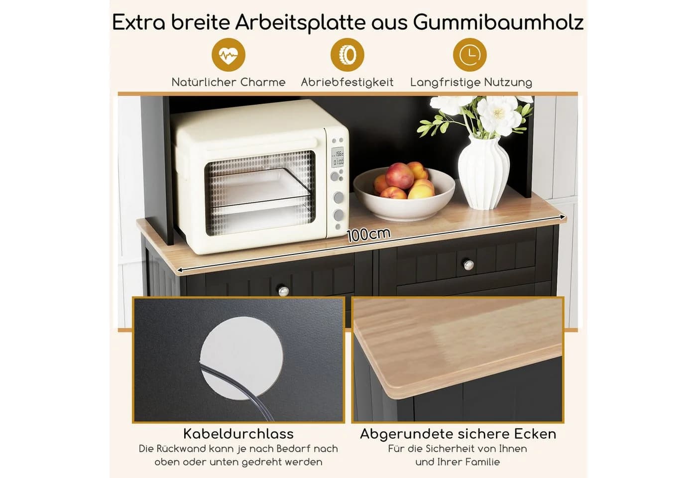 COSTWAY Küchenbuffet 38L Mülleimer Arbeitsplatte Hochschrank Weiß - Bild 3