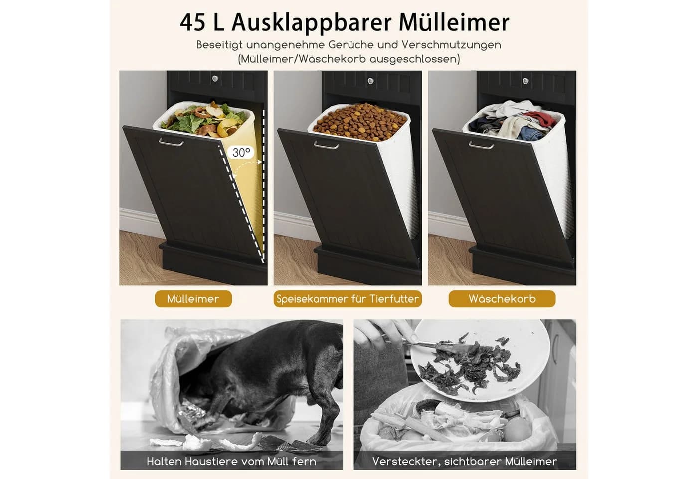 COSTWAY Küchenbuffet 38L Mülleimer Arbeitsplatte Hochschrank Weiß - Bild 4