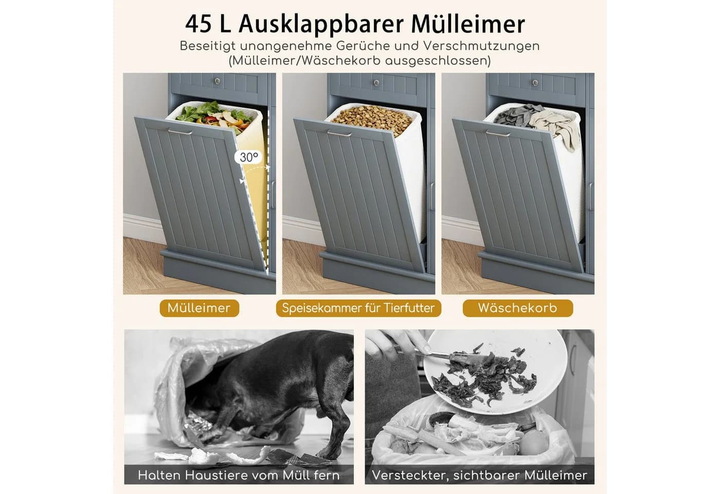 COSTWAY Küchenbuffet 38L Mülleimer Arbeitsplatte Hochschrank Weiß - Bild 3