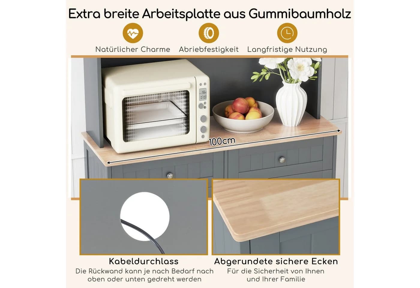 COSTWAY Küchenbuffet 38L Mülleimer Arbeitsplatte Hochschrank Weiß - Bild 4