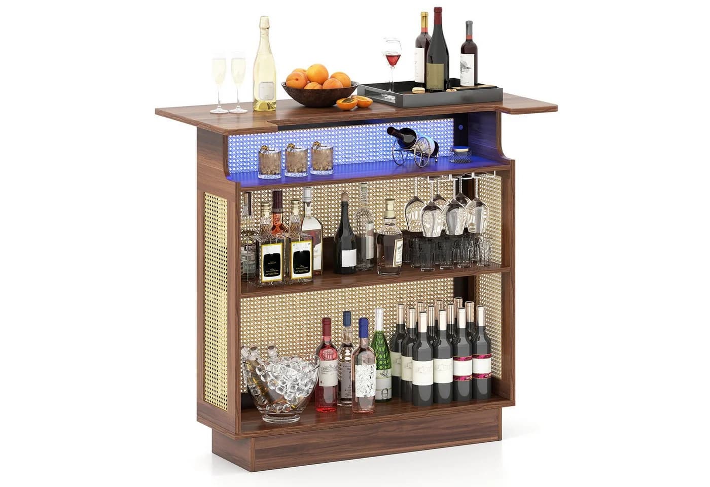 COSTWAY Bartisch LED Hausbar Weinschrank Rattan Braun - Bild 2