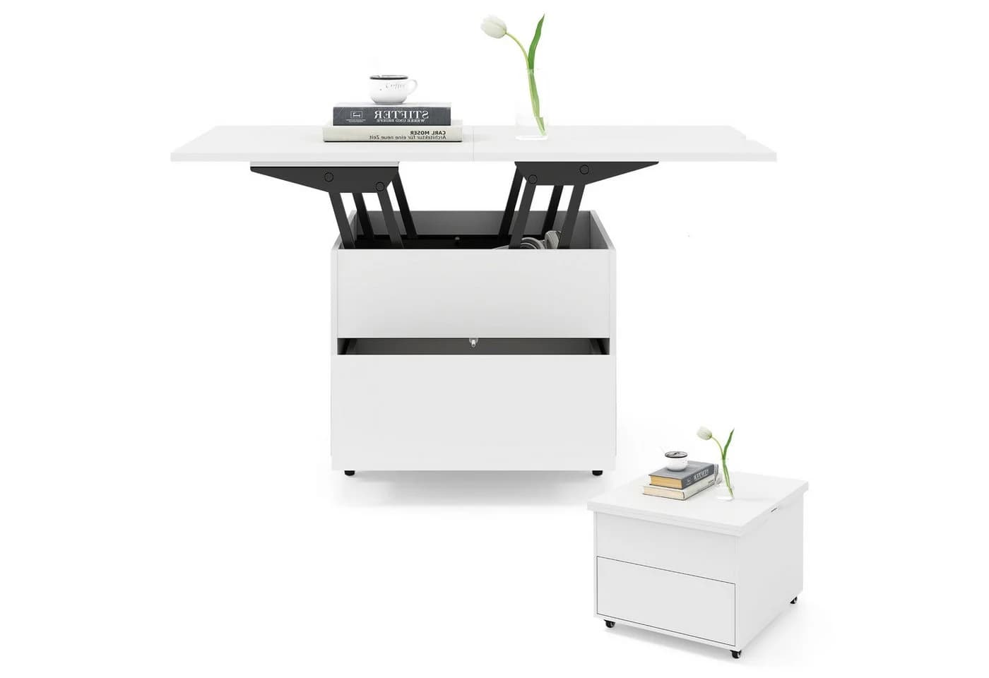 COSTWAY Lift-Top Couchtisch höhenverstellbar mit Stauraum und Rollen - Bild 2