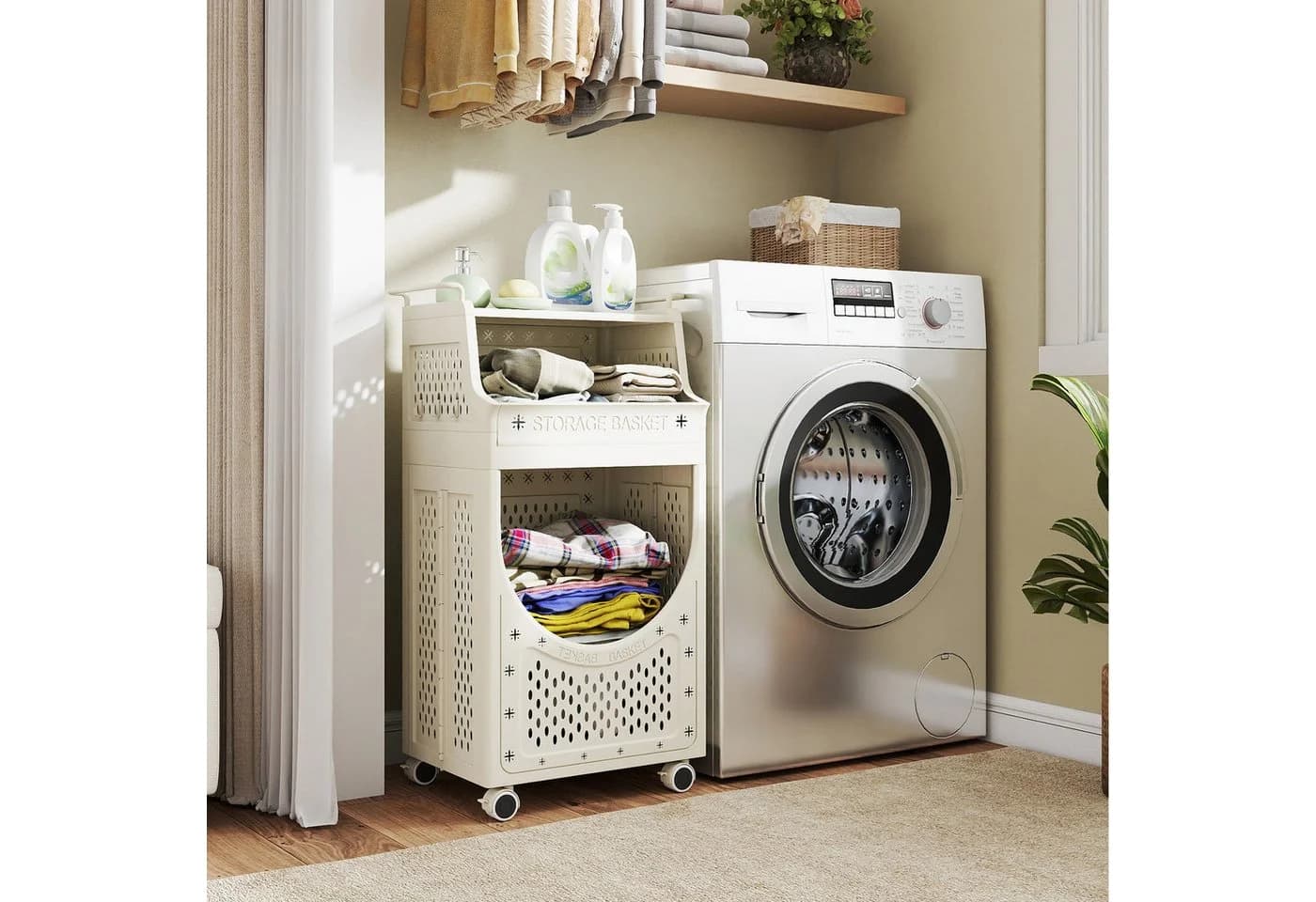 COSTWAY 3-stufiger Wäschekorbwagen 40L Beige