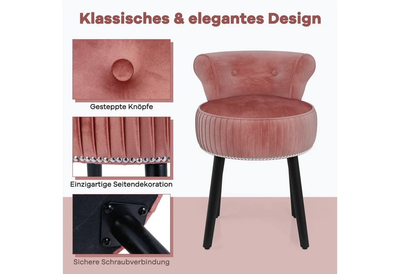 COSTWAY Sitzhocker Samt Rosa gepolstert Holz - Bild 5