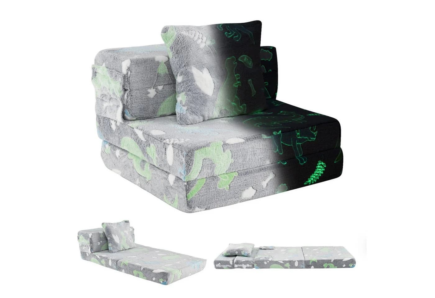 COSTWAY Kindersofa 3-in-1 Klappsofa-Bett Flanellstoff - Bild 2