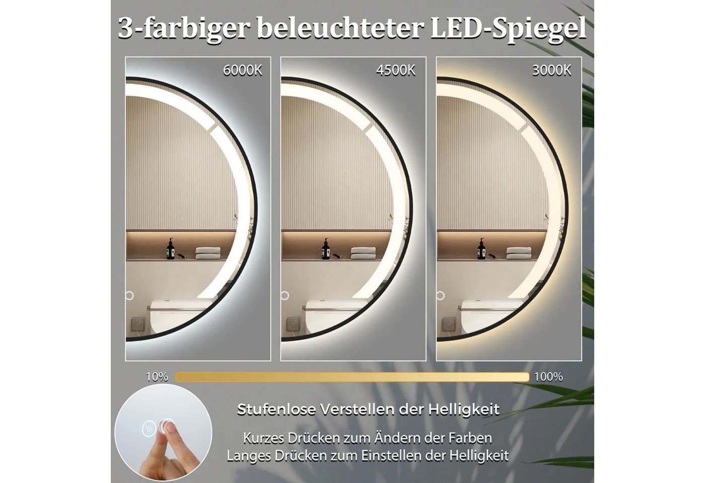 COSTWAY Badspiegel 60cm LED Anti-Beschlag - Bild 3