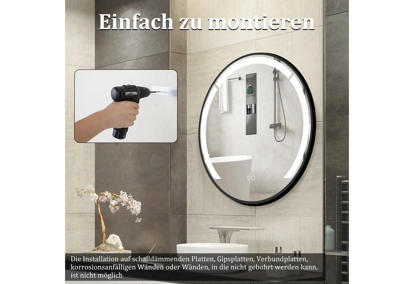COSTWAY Badspiegel 60cm LED Anti-Beschlag - Bild 5