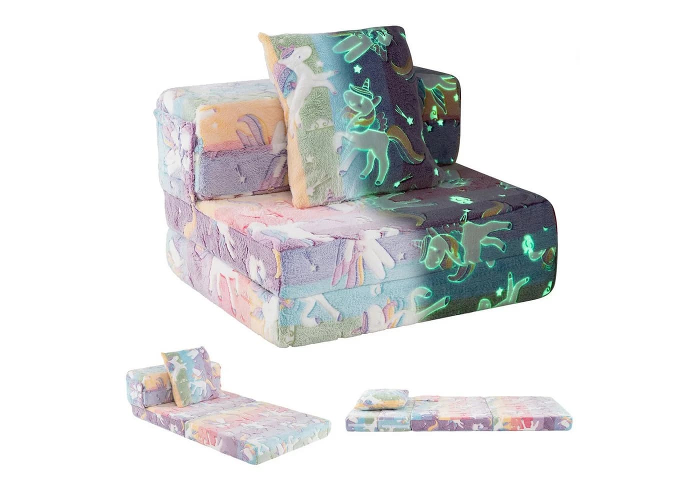 COSTWAY Kindersofa 3-in-1 Klappsofa-Bett Rosa - Bild 2