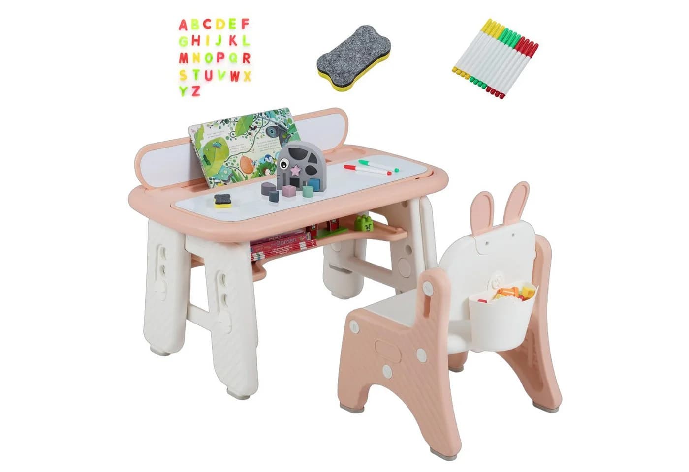 COSTWAY Kindersitzgruppe Spieltisch rosa höhenverstellbar mit Stuhl - Bild 2