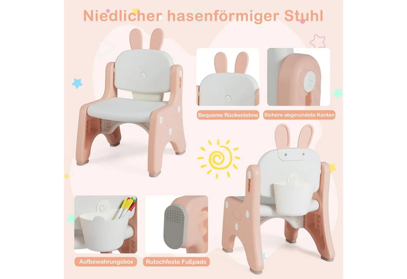COSTWAY Kindersitzgruppe Spieltisch rosa höhenverstellbar mit Stuhl - Bild 4