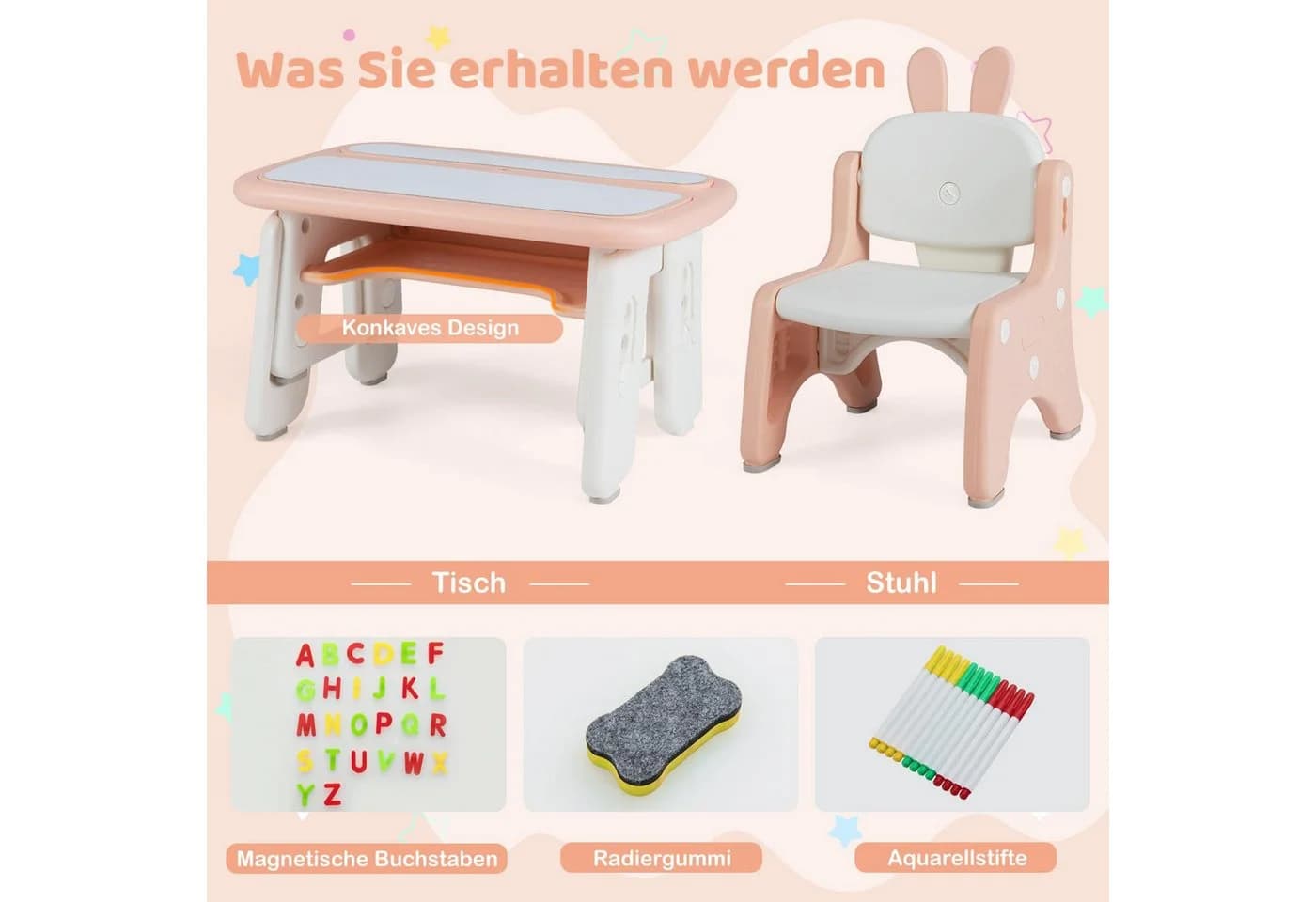 COSTWAY Kindersitzgruppe Spieltisch rosa höhenverstellbar mit Stuhl - Bild 5