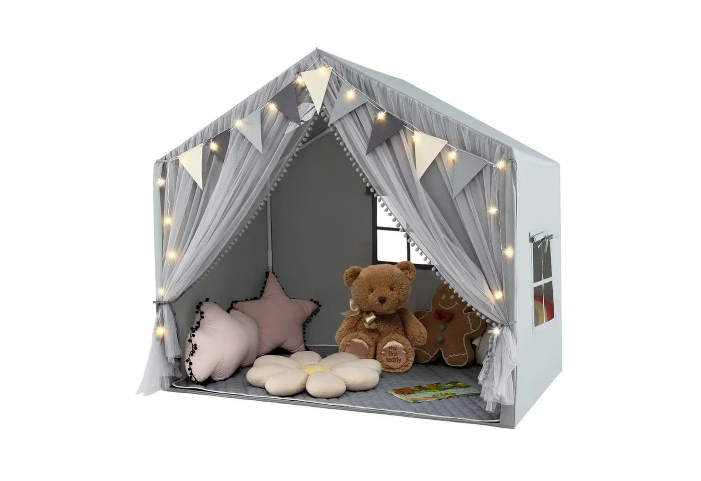 COSTWAY Spielzelt Kinderzimmer Grau mit Sternenlichtern - Bild 2