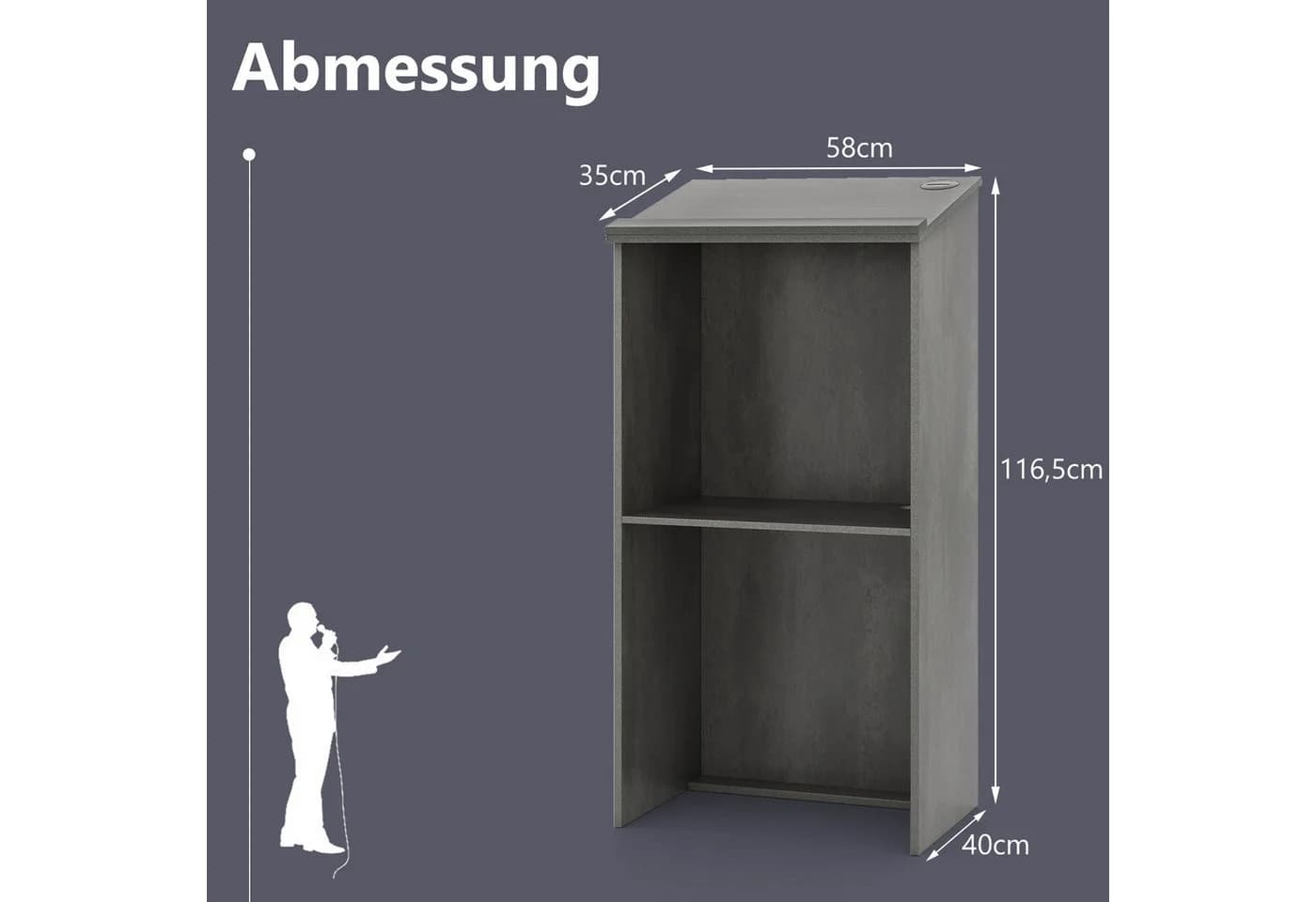 COSTWAY Stehpult Grau mit Ablagefläche und Kabeldurchführung - Bild 3