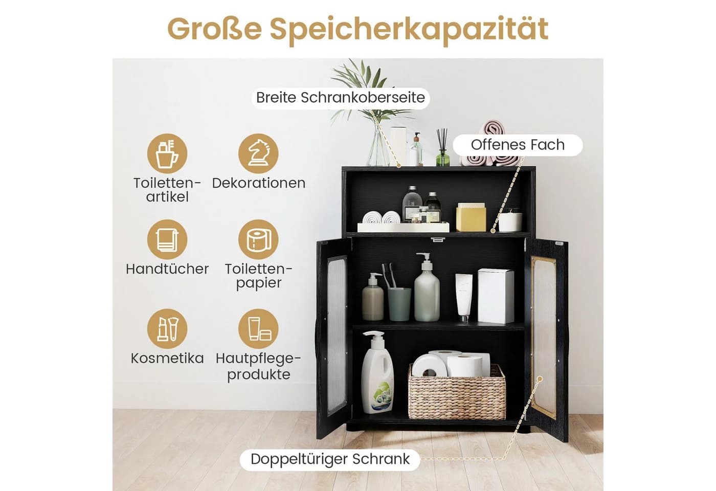 COSTWAY Badkommode mit Stauraum und verstellbarem Regal - Bild 3