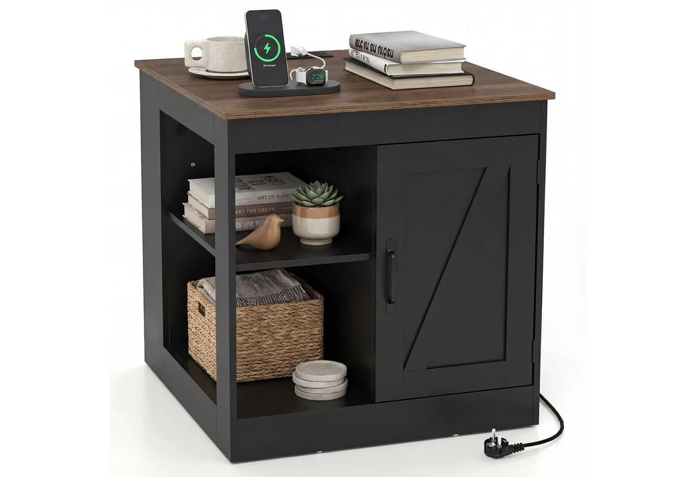 COSTWAY Beistelltisch mit Ladefunktion & verstellbarem Regal - Bild 2
