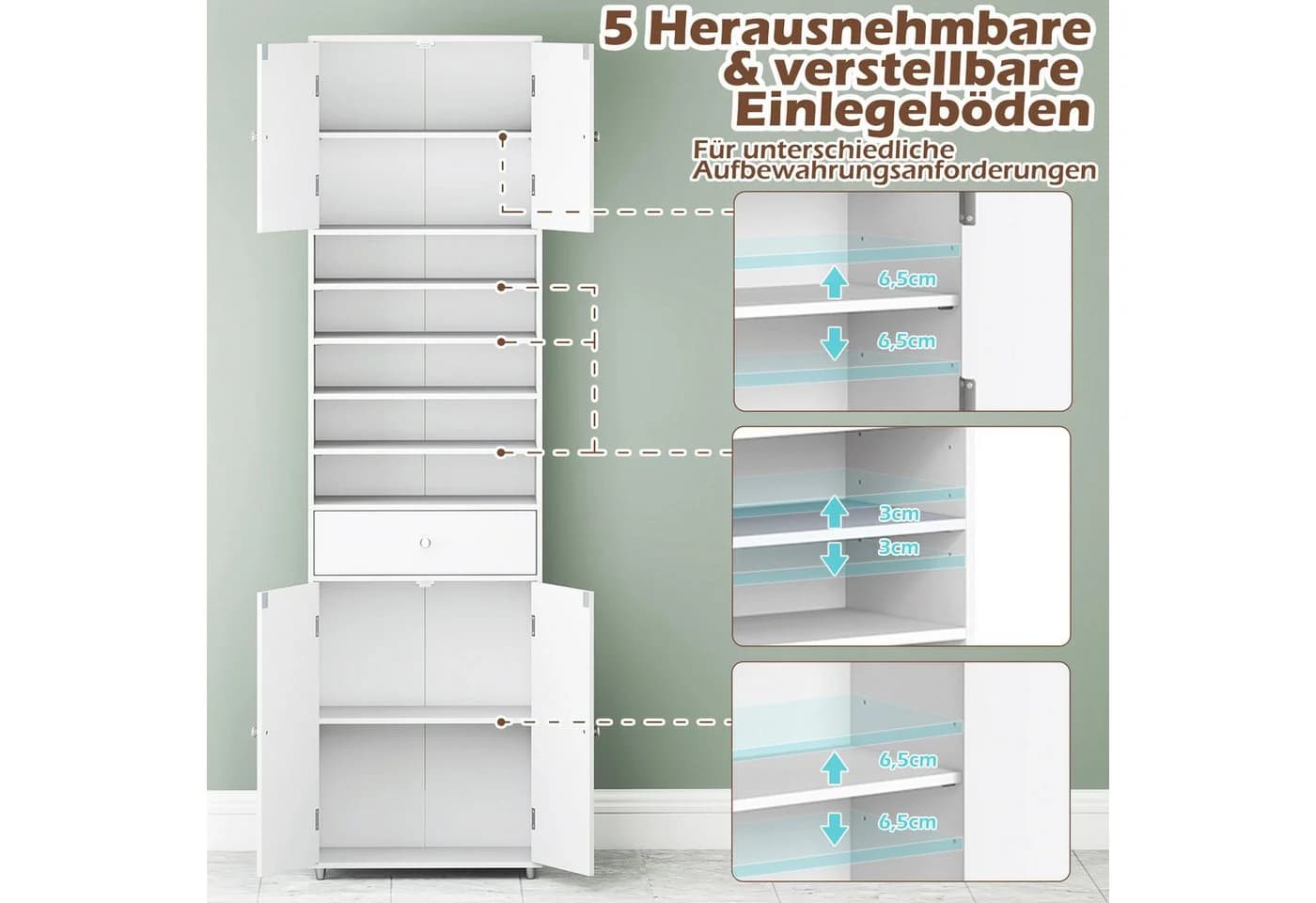COSTWAY Badkommode Hochschrank 180 cm Weiß - Bild 4